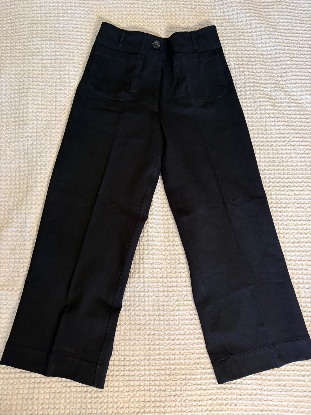 Quince Black Wide-Leg Women's Pants with Front Patch Pockets